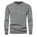 Detalle del punto jacquard de tablero gris en el suéter de cuello redondo para hombre - S / Gris