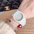 Reloj de cuarzo octogonal blanco con correa de silicona y bolso de diseño elegante - Blanco