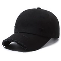 Distressed black cotton baseball cap featuring vintage ripped details and a curved brim - Adjustable / Black