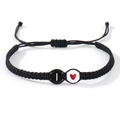 Adjustable black woven bracelet featuring white heart and letter I beads for couples - Letter I-White Red Heart