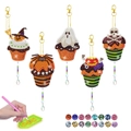 DIY Halloween diamond painting keychain kit featuring spooky cupcake designs and tools - Halloween Cupcake Style