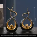 Set of 2 modern black and gold abstract ceramic sculptures for luxury living room decor - Morning Song Style Black Gold Set - Small