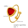 Detailed size specifications for gold stainless steel ring with red triangle glass stone - Red