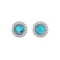 Elegantes pendientes de plata S925 con turquesa central y halo de circonitas brillantes - Turquesa Verde Amarillo Color Plata (Con Cierres de Plata de Ley)