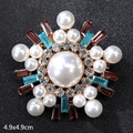 Radial starburst brooch with blue crystals and pearls in 4.9x4.9cm size - Crystal Pearl Snowflake (Dual Purpose)