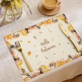Fall placemat featuring pumpkins and raccoons with Hello Autumn typography print - Raccoon Pumpkin Hello Autumn