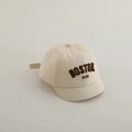 Detail of Boston 1630 3D embroidery on soft beige cotton baby baseball cap fabric - Boston-Cream