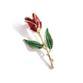 Elegante spilla a rosa con petali in smalto rosso e foglie verdi in oro lucido - Stile 1 (Rosa Rossa)