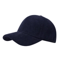 Detailed view of the dark blue corduroy fabric texture and stitching on the baseball cap - Navy Blue