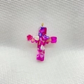 Pink and purple shell-filled resin cross pendant with golden metal ring detail - 7# (Pink & Purple Shell Filled Cross Pendant)