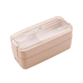 Beige wheat straw fiber lunch box 750ml with two layers and built-in cutlery set - 750ml Wheat Straw Double-Layer Lunch Box (Beige)