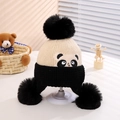 Winter knit baby hat with panda design and black faux fur pom-poms in beige and black - One Size(1-5 Years) / Black Panda