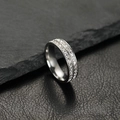Silver stainless steel double row square zircon couple ring on black background - US 6 / Steel Color (Double Row)