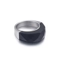 Unisex stainless steel ring with black geometric faceted architectural design inlay - US 7 / Black (KR46390-K)