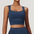 Canotta sportiva blu navy con scollo a quadrato, arricciatura laterale e taglio aderente - S / Blu Navy