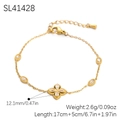 Golden clover bracelet with zircon charms and detailed product measurements - Floral Shape And Oval Rhinestone Bracelet (SL41428)