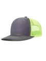 Dark gray trucker hat with neon green mesh back and precision contrast stitching detail - Dark Grey/Green