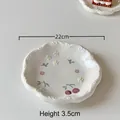Cream ceramic floral dessert plate with scalloped edges and 22cm diameter display - 8.5 Inch Round Plate