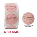 Adesivi fatti a mano rosa tondi con cuori in lamina d'oro in rotolo da 1 pollice - C-08/Cuore Handmade With Love