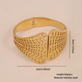 Bracelet manchette doré avec texture feuille en acier inoxydable résistant - Conception Ajourée Motif Feuille (2#)