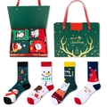 Christmas gift set with 4 pairs of cotton socks featuring Santa and snowman patterns - One Size / Christmas Mixed Patterns 2(211+276+280+279)