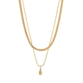 Double-layered golden stainless steel necklace with flat chain and teardrop pendant - Water Drop Pendant Double Layer Style (6#)