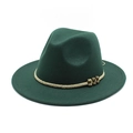 Detail of dark green wool fedora with woven beige band and vintage gold beads - Dark Green