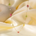 Handmade gold plated necklace with colorful natural stone beads and elegant pearls - Pearl and Colorful Stone Necklace - Gold