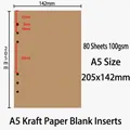 A5 Kraft paper binder refill 80 sheets of 100g brown blank paper with 6-hole punch - A5 6-Hole Kraft Blank Refill (80 Sheets)