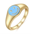 Minimalist 18K gold-plated smiley face ring with vibrant blue enamel finish for women - US 7 / Blue Smile Face