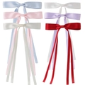 Set of six elegant satin bow hair clips with long ribbons in multiple pastel colors - Style B Set of 6
