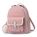 Pink PU leather backpack for women with white trim and fuzzy pompom accessory - Large / Pink