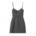 Sleeveless gray mini slip dress with thin shoulder straps and a cinched waist design - XS / Gray