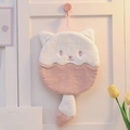 Cute pink and white cat-shaped coral fleece hand towel with hanging loop for kids - Smoky Pink Fox / Smoky Pink
