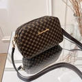 Women's crossbody camera bag with gold clover print and adjustable leather strap - Rhombus Coffee