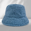 Blue lamb wool bucket hat with warm fleece texture and minimalist winter style design - One Size / Grey Blue