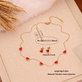 Elegante gouden roestvrijstalen sieradenset met rode hartketting en bijpassende oorbellen - 3# Hart Sieradenset (Ketting + Oorbellen)