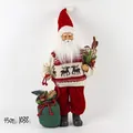 45cm Santa doll in cream reindeer sweater and red velvet hat holding a green gift bag - Style 22 Reindeer Jacquard Sweater With Gift Bag 45cm