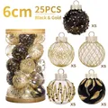 Black and gold 6cm Christmas ball set with 25 pieces in various patterns and textures - 25PCS Black & Gold 6cm Christmas Balls