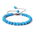 Handmade woven bracelet with 6mm blue turquoise textured beads and black cord - 6mm (Stretchable) / Black Line Blue Turquoise