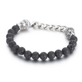 Lava stone bead bracelet with tiger eye lion head and stainless steel cuban chain links - Lava Stone Splicing Chain Double Lion Head Style (KB70572-BD) / 8mm