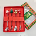 4-piece stainless steel Christmas cutlery set with Santa and reindeer silicone toppers - Silver - Figure A Spoon & Fork 4pcs Xmas Red Box