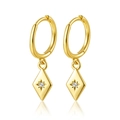 Golden S925 sterling silver hoop earrings with a diamond-encrusted rhombus pendant - Rhombus / Gold