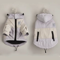 Detailed view of tricolor winter dog hoodie with zipper pockets and inner fleece texture - XL (Recommended weight 5.5-7.5kg) / Tops / Gray