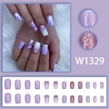 Sparkly aurora purple press-on nails set with glitter and white gradient design - Purple Gradient Glitter Style (W1329 with Glue)