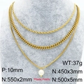 Set de tres collares dorados apilados con cadena cubana y colgante de perla de plástico - Juego de 3 piezas (KN288923-Z) / Dorado