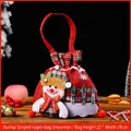 Roter Weihnachtsgeschenkbeutel aus Leinen mit Schneemannpuppe, Größe 22x19cm - Rindenoptik Griff Schneemann / Rot