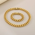 Chunky 18K gold plated 13mm Cuban link chain necklace and bracelet set for men - Necklace 65cm / 13mm Gold