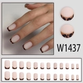 Matte kunstnagels set in nude kleur met donkerbruine luipaardprint Franse tips - Matte Luipaard Franse Stijl Met Lijm (W1437)