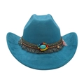 Himmelblauer Western-Cowboyhut mit ethnischem Flechtband und Türkis-Akzent - Einheitsgröße / Malachitgrün